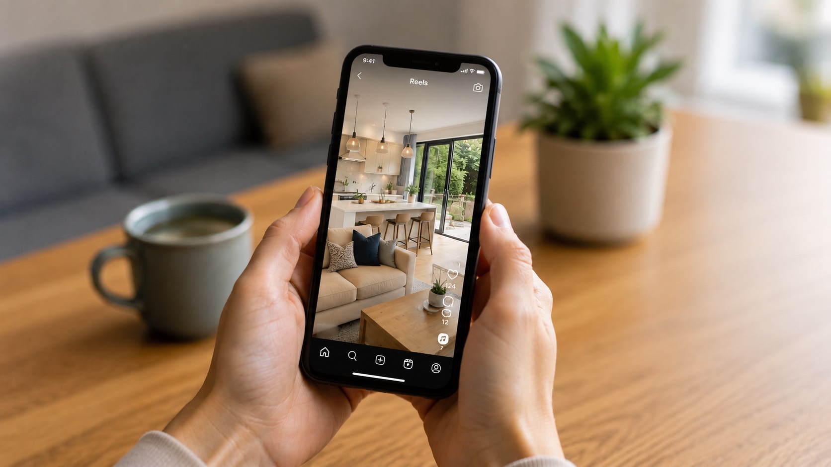 A vertical property video playing on a phone for social media